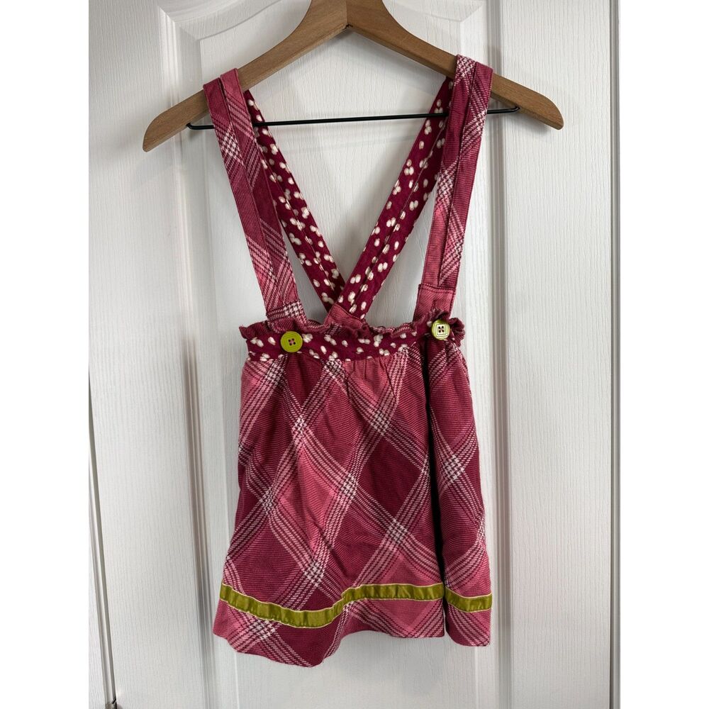 Matilda Jane You & Me Overall Skirt Girls 6 Pink Plaid Suspender Flannel